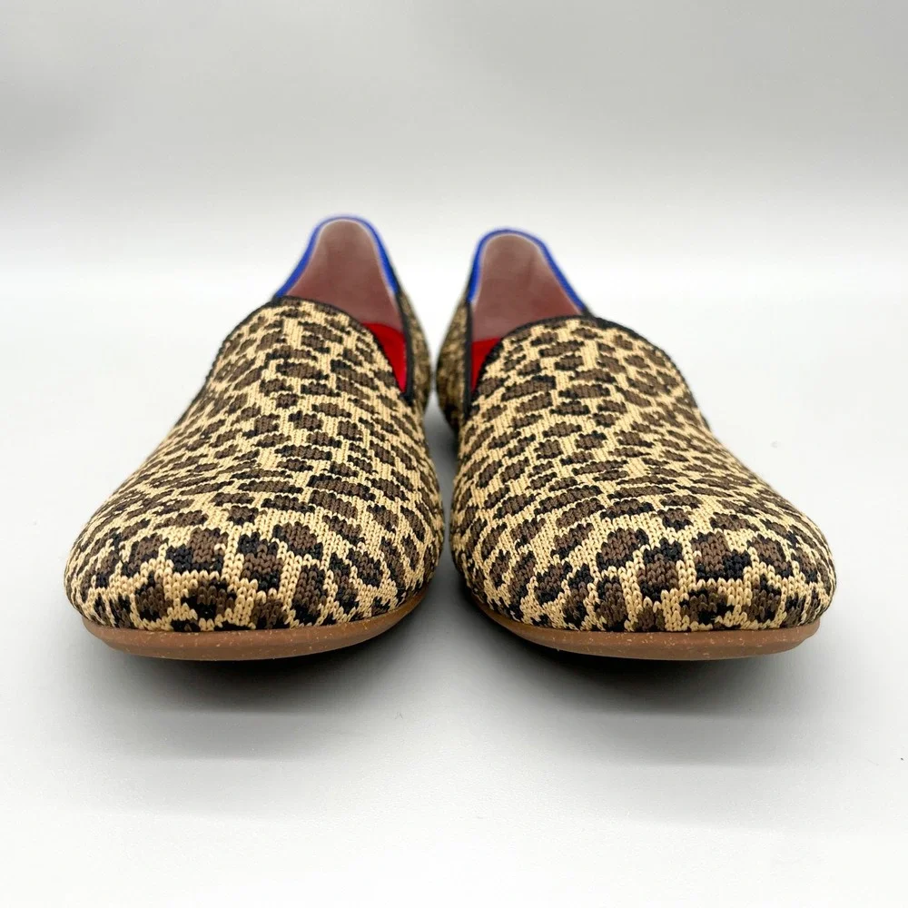 Rothys The Loafer Little Cat Womens 8 Leopard Print Knit Flats Slip On Preppy